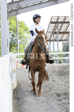 Woman enjoying horse riding 116167304