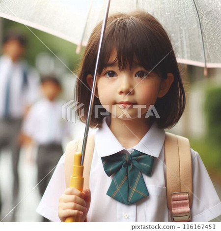 一個女孩撐著傘去上學 116167451