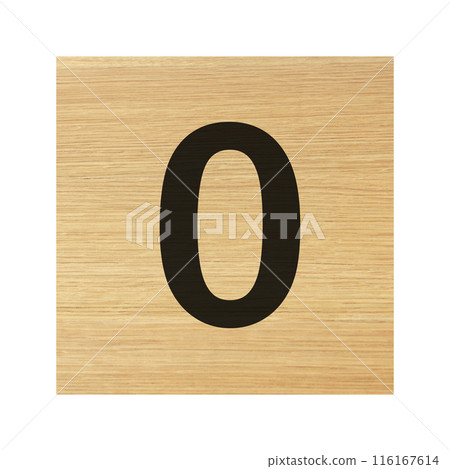Zero 0 wood block on white with clipping path 116167614