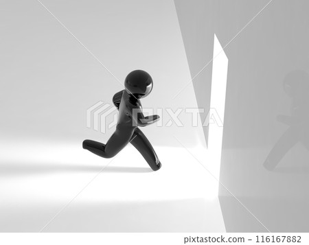 人跑向明亮的房間圖示黑色水平 3D 插圖 116167882