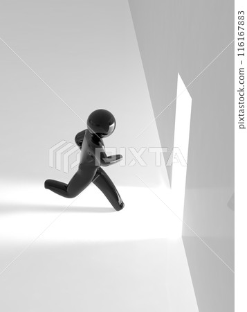 人跑向明亮的房間圖示黑色垂直 3D 插圖 116167883