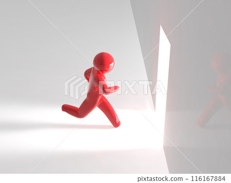 人跑向明亮的房間圖示紅色水平 3D 插圖 116167884
