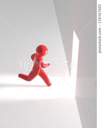 人跑向明亮的房間圖示紅色垂直 3D 插圖 116167885