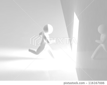 人跑向明亮的房間圖示白色水平 3D 插圖 116167886