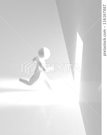 人跑向明亮的房間圖示白色垂直 3D 插圖 116167887
