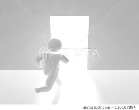 人跑向明亮的房間前圖示白色水平 3D 插圖 116167894