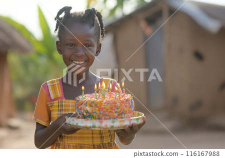 Joyful girl with birthday cake 116167988