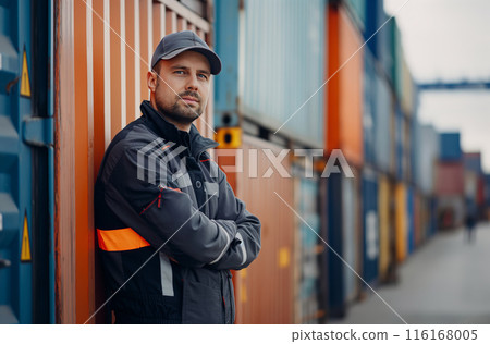 Worker with Shipping Containers 116168005