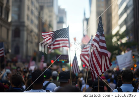 American flags in New York City parade 116168050