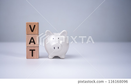 Piggy bank and wooden block with tax letters on it and white background, Paying taxes, Requesting tax deduction, Collecting taxes. Piggy bank and wooden block with tax letters on it and white background, Paying taxes, Requesting tax deduction, Collecting taxes. 116168096