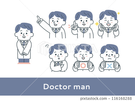 Facial expression illustration set of a man wearing a white coat 116168288