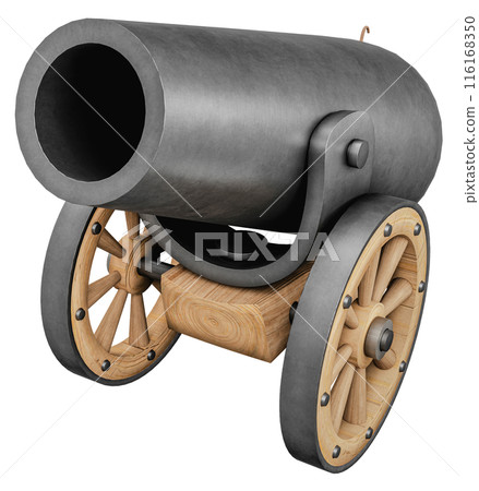 Ancient Vintage Medieval Cannon. 3D Illustration. Ancient Vintage Medieval Cannon. 3D Illustration. 116168350