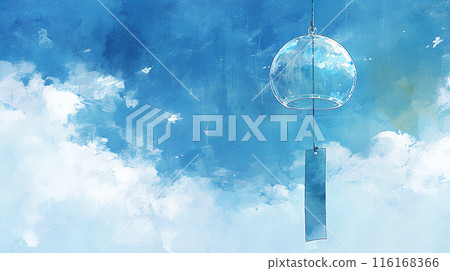 夏季天空和風鈴的水彩插圖 116168366