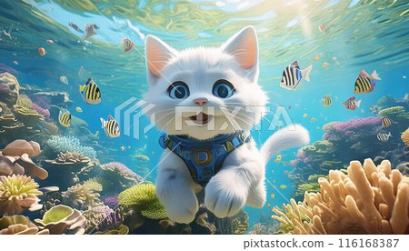 Kitten walking in the tropical sea 116168387