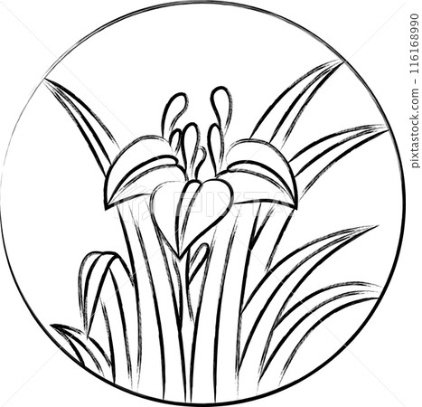 毛筆圓形花札、鳶尾花、森若、小月、五月、鳶尾渣 116168990