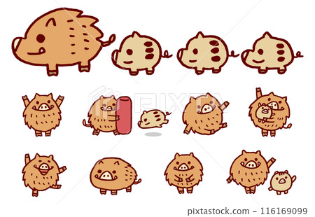 Cute brown boar and gourd character material Cute brown boar and gourd character material 116169099