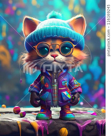 被五顏六色的油漆覆蓋的時尚小貓 116169245