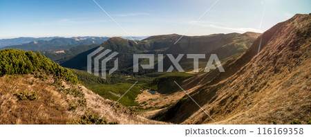 Scenic View of Carpathian Mountain Ridge in Golden Light 116169358