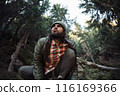 Man Howling in Forest with Wild and Primal Expression 116169366