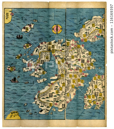 Old maps of the Kyushu region from the Edo - Stock