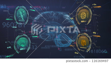 Image of dna strand, human brain and scientific data processing Image of dna strand, human brain and scientific data processing 116169497