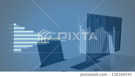 Image of financial data processing over desk in office 116169543