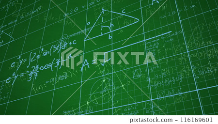 Image of mathematical data processing over green background 116169601