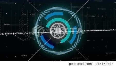 Data processing and blue data loading icon on black background 116169742