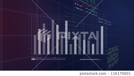 Image of graphs, loading bars, multiple graphs and trading boards over black background Image of graphs, loading bars, multiple graphs and trading boards over black background 116170001