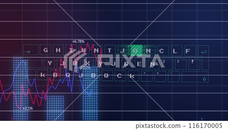 Image of illuminated pattern moving on keyboard with multiple graphs and changing numbers Image of illuminated pattern moving on keyboard with multiple graphs and changing numbers 116170005