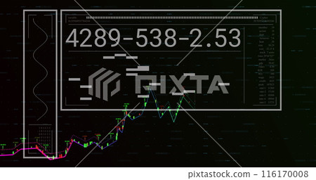 Image of lines, changing numbers, loading bars and multiple graphs over black background Image of lines, changing numbers, loading bars and multiple graphs over black background 116170008