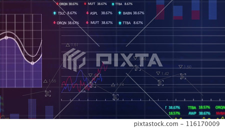 Image of graphs, changing numbers, trading boards and computer language over black background Image of graphs, changing numbers, trading boards and computer language over black background 116170009