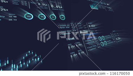 Image of stock market data processing against black background Image of stock market data processing against black background 116170050