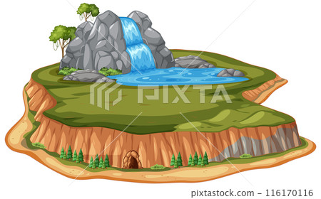 Mountain Waterfall and Cave Landscape Mountain Waterfall and Cave Landscape 116170116