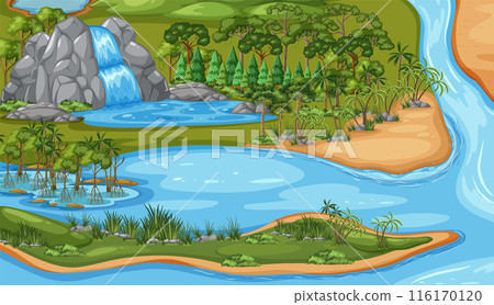 Serene River and Forest Landscape Serene River and Forest Landscape 116170120