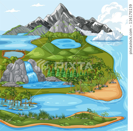 Scenic Landscape with Mountains and Waterfalls 116170139