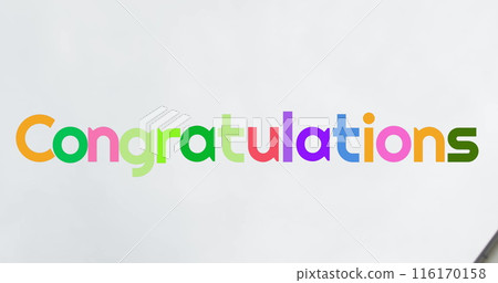 Image of congratulations text over happy diverse schoolgirls throwing mortar boards in air 116170158