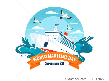 World Maritime Day Vector Illustration with Sea and Ship for Shipping Safety, Security, and the Marine Environment in a Nautical Flat Background 116170220