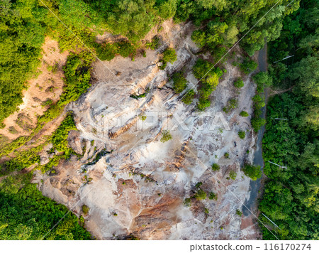 Mountain environmentally hazardous area,Top view tropical jungle natural landscape in Asia,Soil under condition of the erosion as the cliff by human Mountain environmentally hazardous area,Top view tropical jungle natural landscape in Asia,Soil under condition of the erosion as the cliff by human 116170274