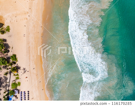 Top view Beach waves background, Natural background, photo sea waves texture background 116170285