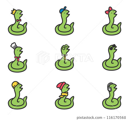 Illustration set of snakes in various poses 116170568