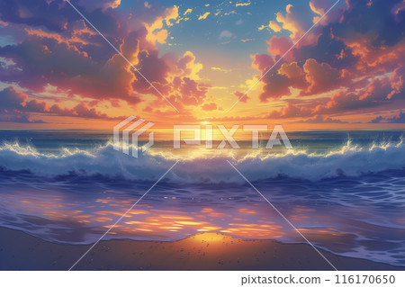 Anime-style background of the evening sea - AI-generated image 116170650