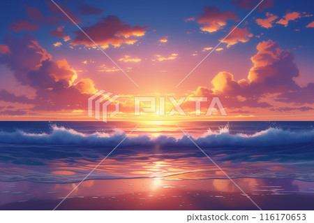 晚上的大海動漫風格背景 AI 生成圖像 116170653