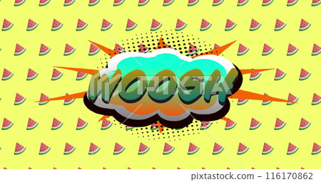 Image of woosh text over retro vibrant pattern background Image of woosh text over retro vibrant pattern background 116170862