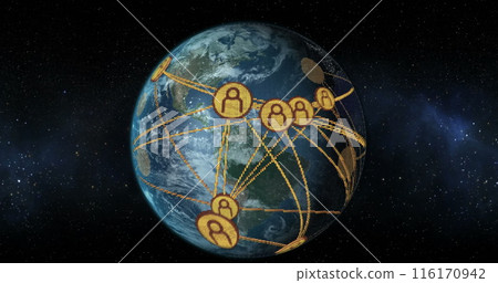 Image of digital social media icons processing over globe Image of digital social media icons processing over globe 116170942