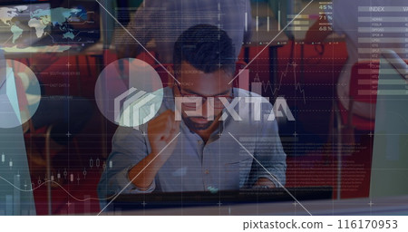 Image of financial data processing over diverse business people Image of financial data processing over diverse business people 116170953