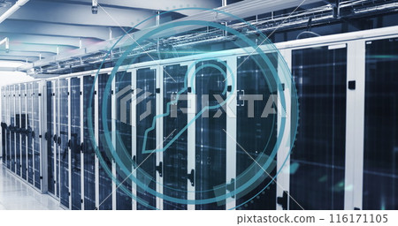 Image of key icon and data processing over computer servers Image of key icon and data processing over computer servers 116171105