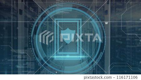 Image of shield icon and data processing over computer servers Image of shield icon and data processing over computer servers 116171106
