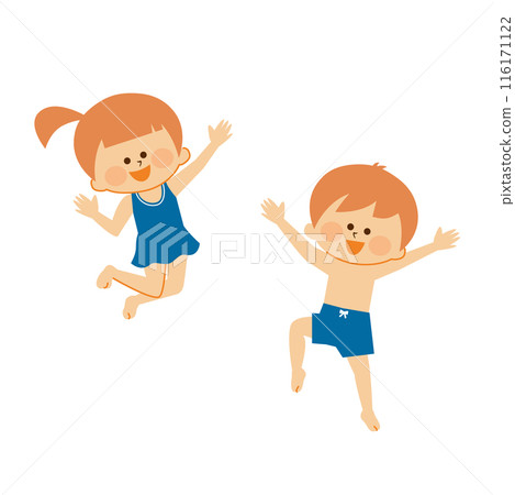Illustration of a child wearing a school swimsuit Illustration of a child wearing a school swimsuit 116171122