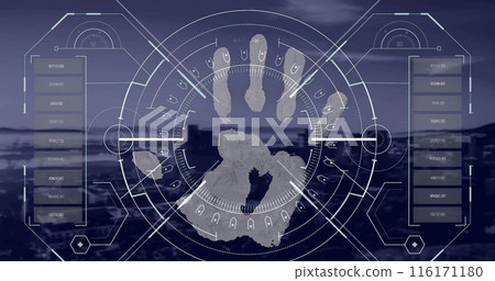 Image of data processing over biometric handprint Image of data processing over biometric handprint 116171180